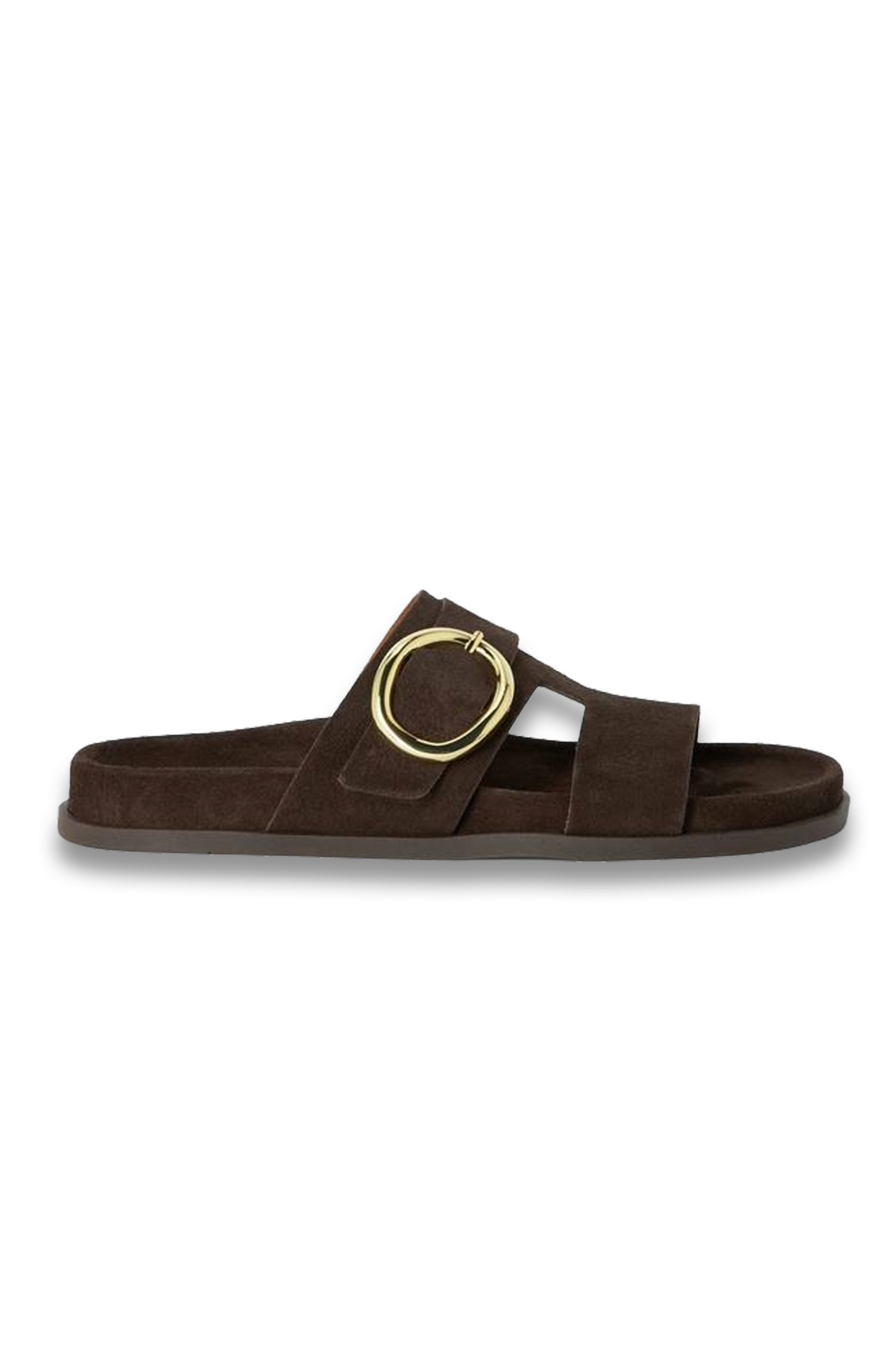 Lilibeth Suede Feature-buckle Mule Slider Sandals in Chocolate