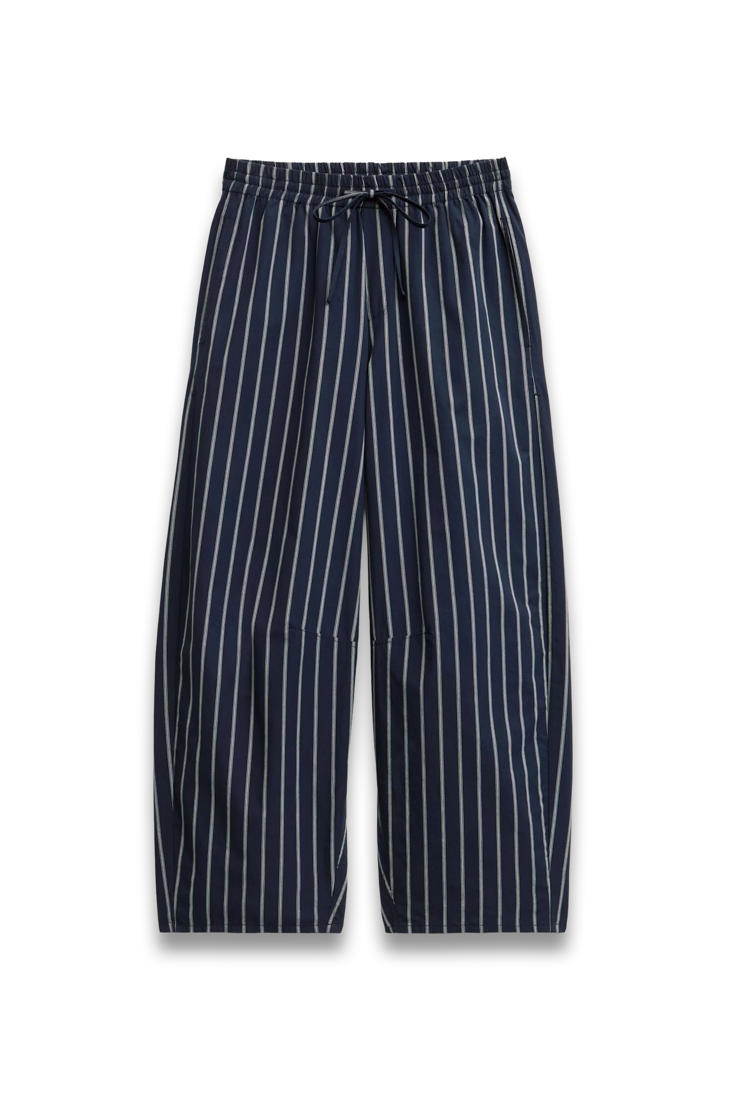 Juno Pull On Laundered Cotton Barrel Leg Trousers in Midnight Navy