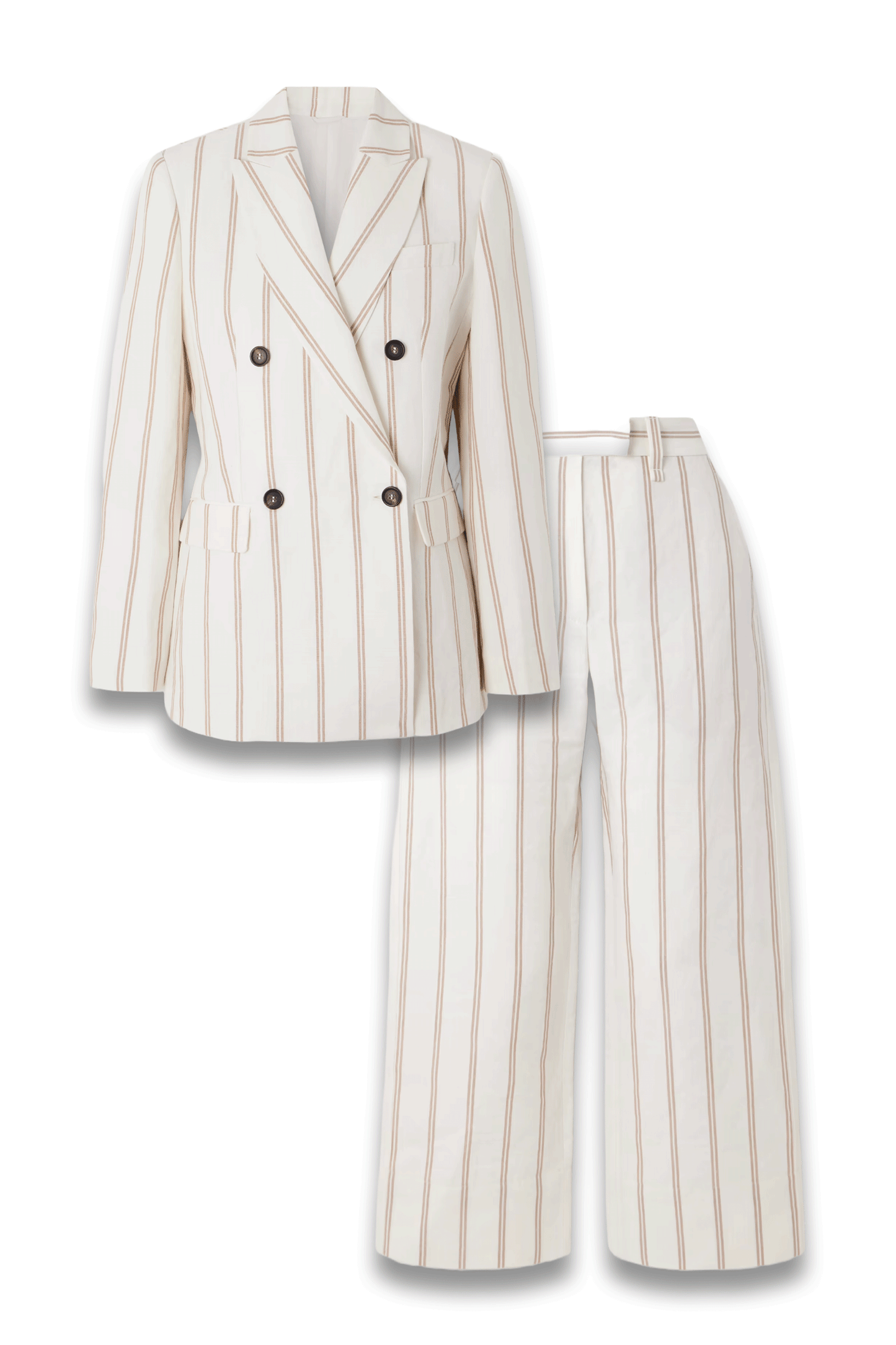 Double-Breasted Striped Linen and Cotton-Blend Blazer with Wide-Leg Pants