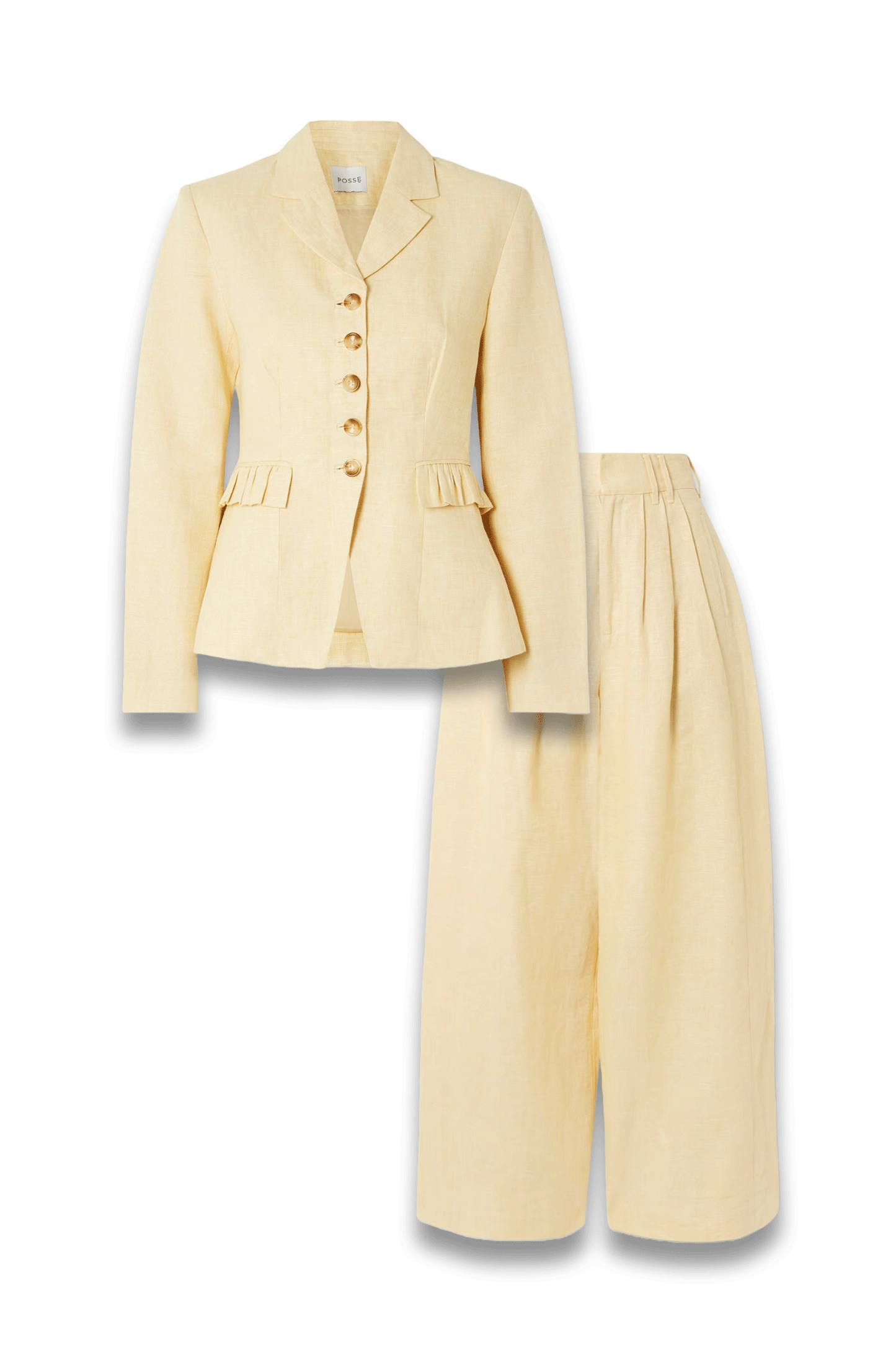 Matilda Ruffled Linen Blazer with Parker Pleated Wide-Leg Pants