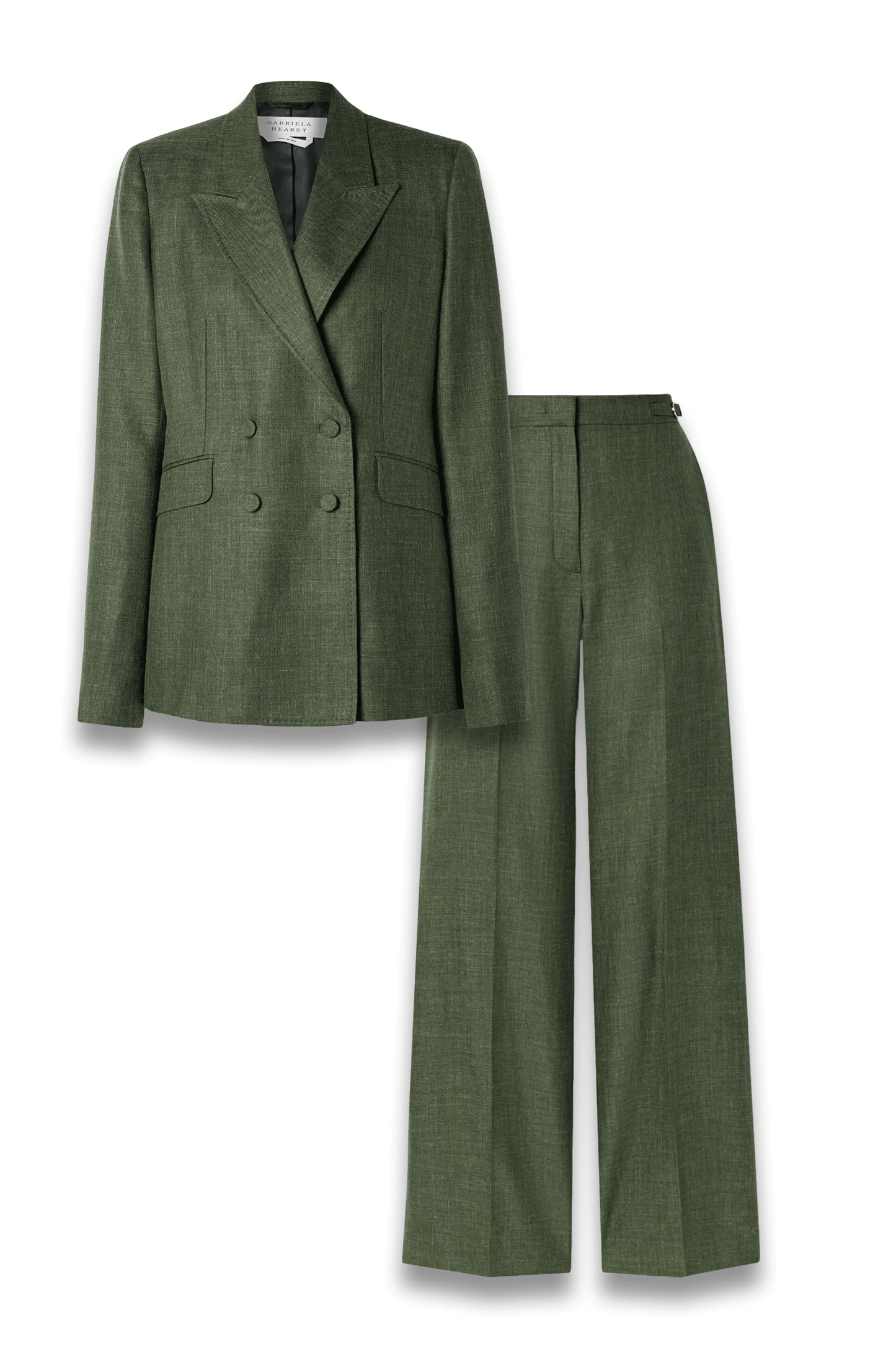 Angela Double-Breasted Wool, Silk and Linen-Blend Blazer and Flared Pants