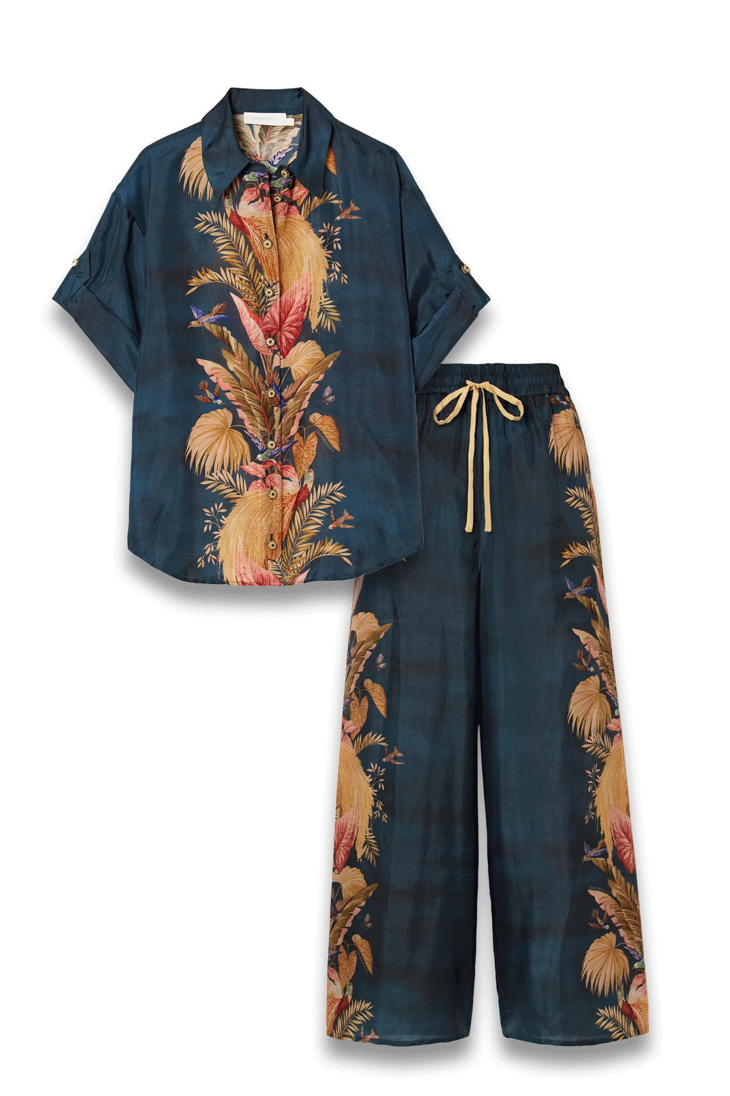 Ascension Printed Silk-Satin Shirt and Wide-Leg Pants