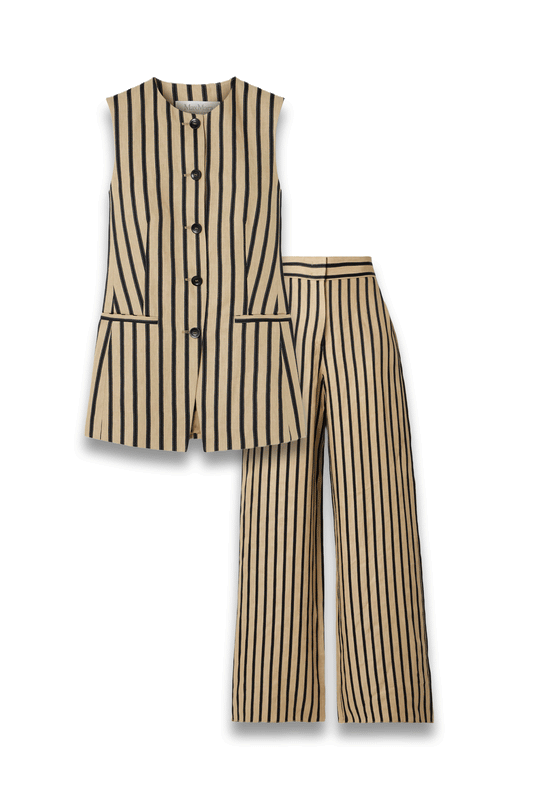 Rodeo Striped Linen-Blend Vest and Wide-Leg Pants