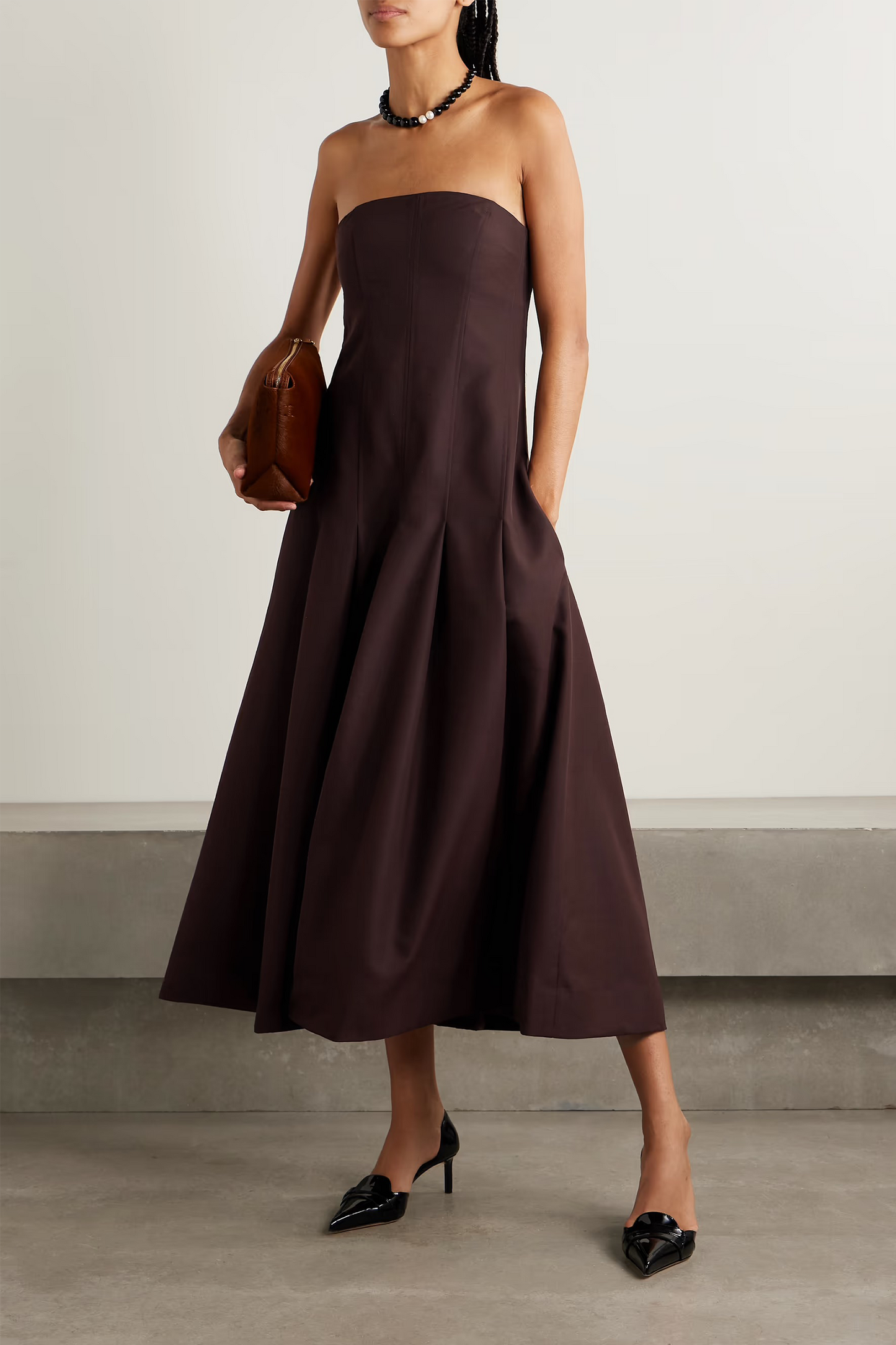 Maeve Pleated Wool-Blend Twill Midi Dress