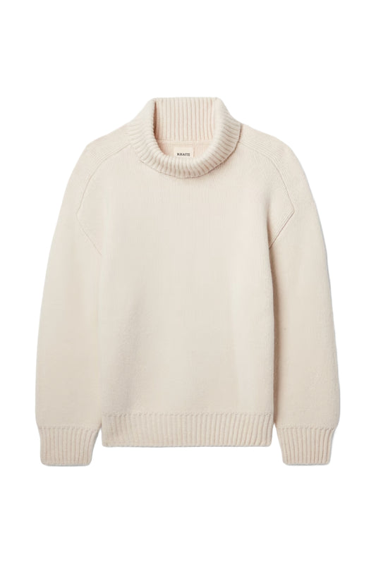 Landen White Oversized High-Neck Cashmere Sweater
