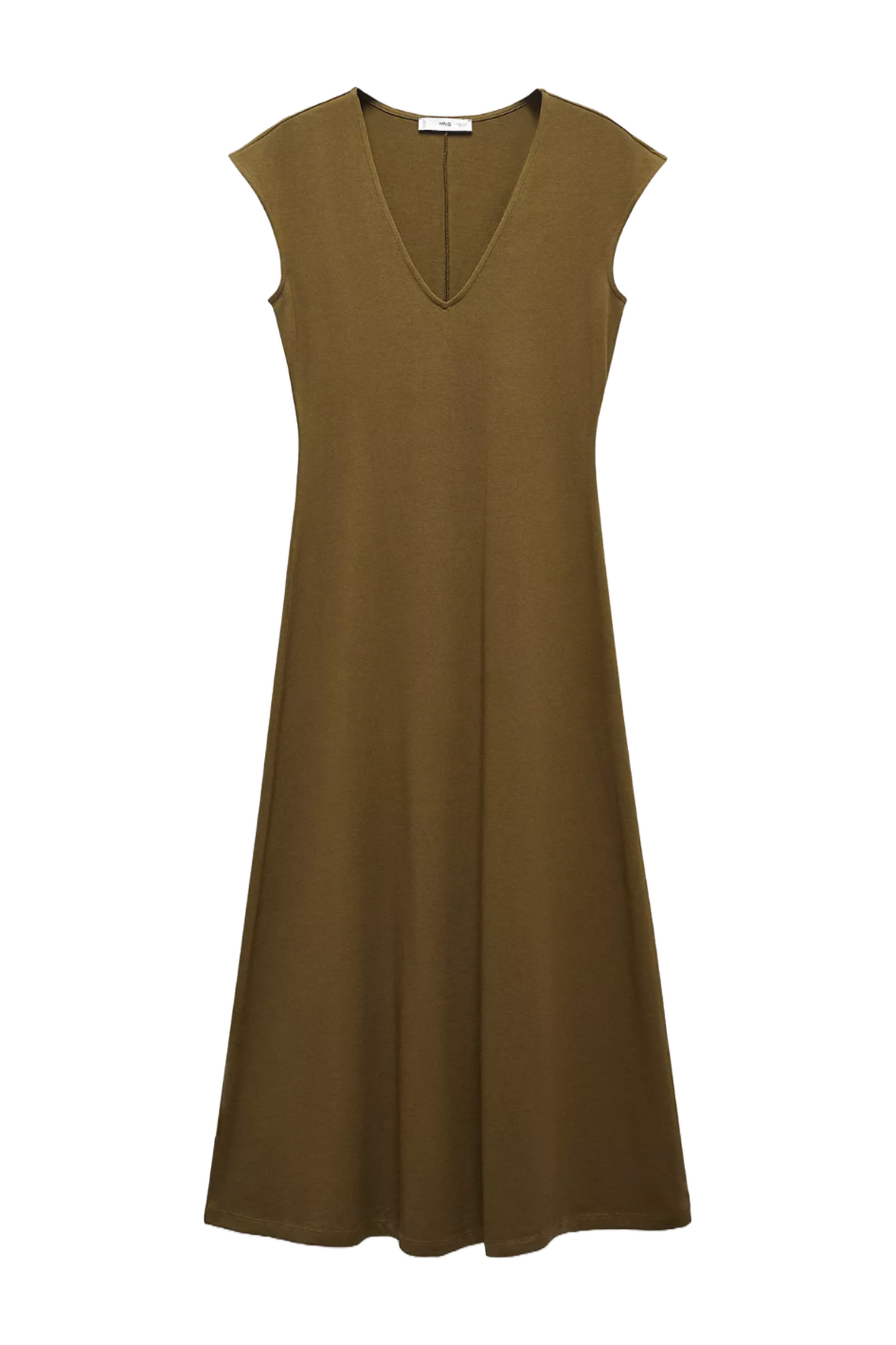 Khaki Dica Cotton V-neck Midi Dress