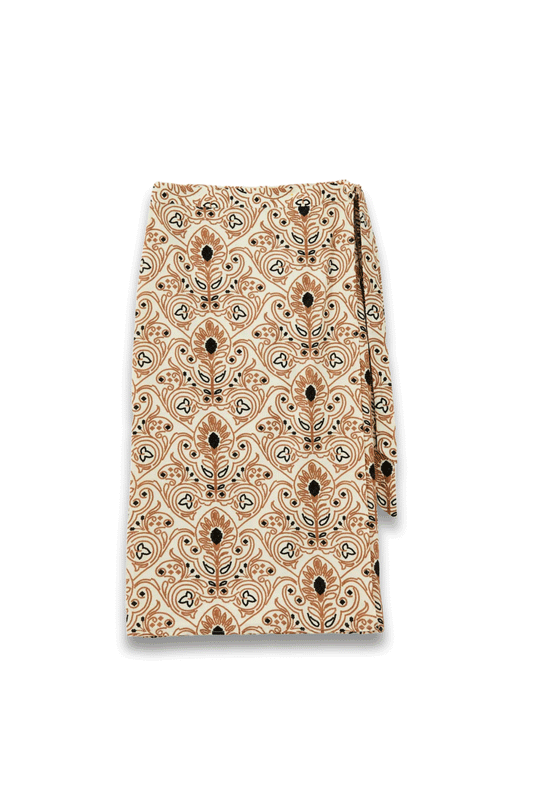 Neutral Print Wrap Midi Skirt