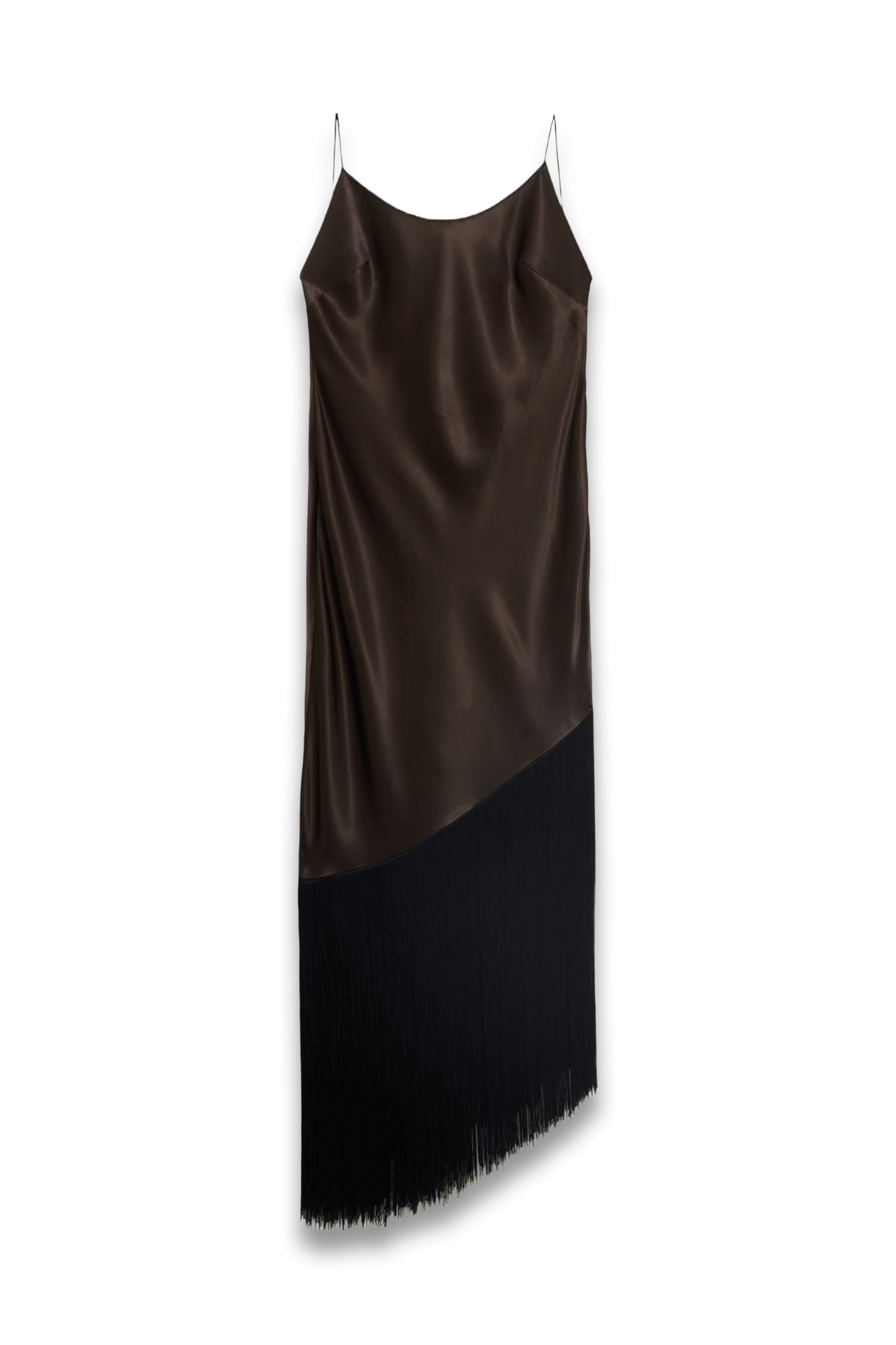 Asymmetrical Satin Dress With Fringes