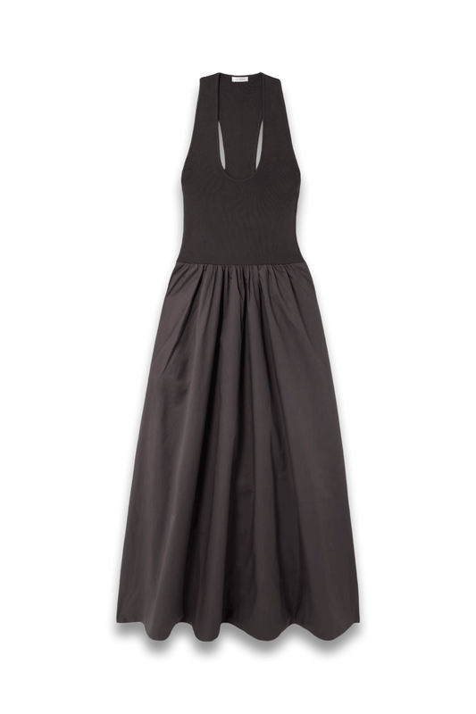 Ribbed-Knit and Cotton-Poplin Midi Dress