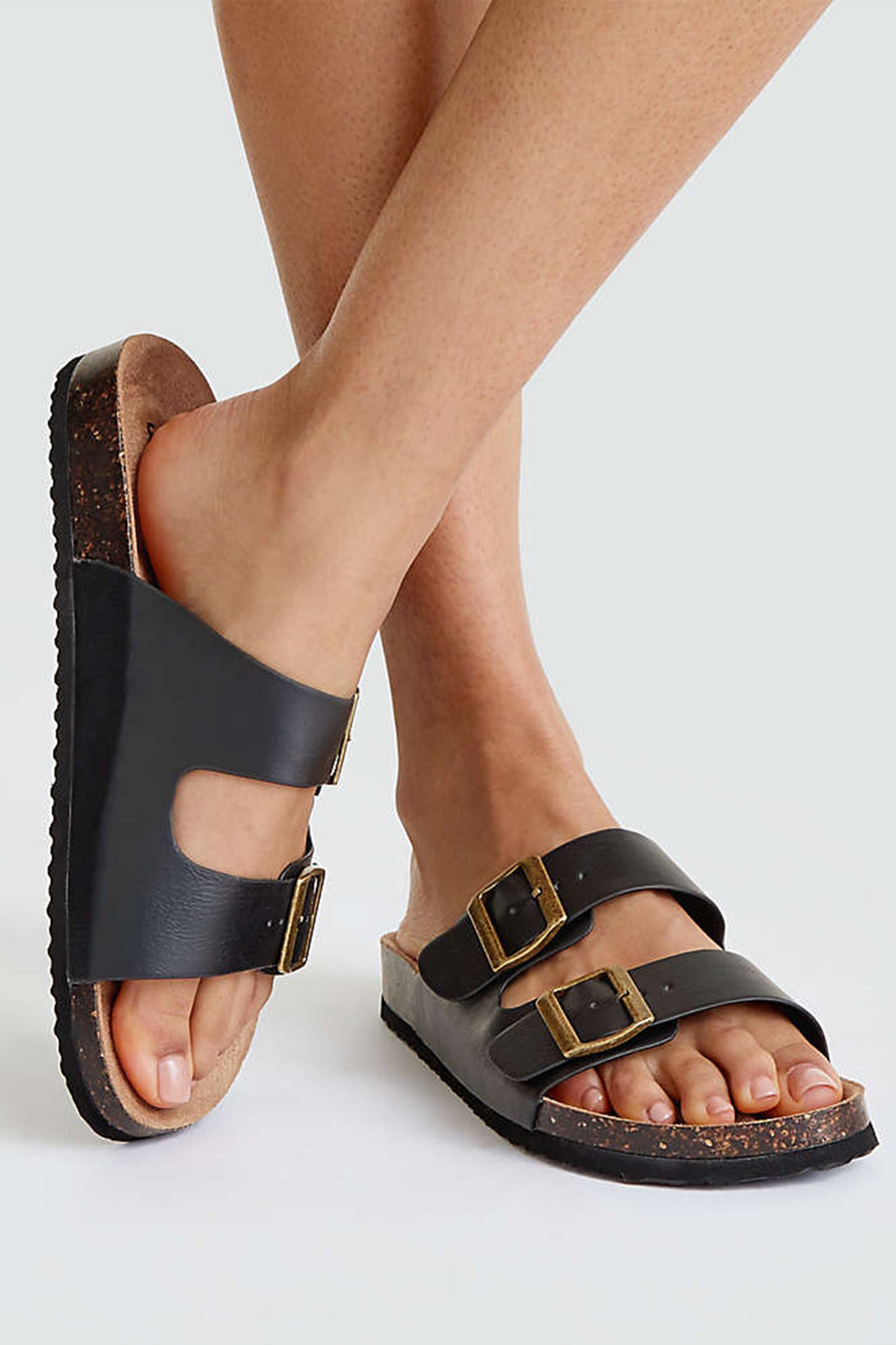 Double Buckle Footbed Sandals