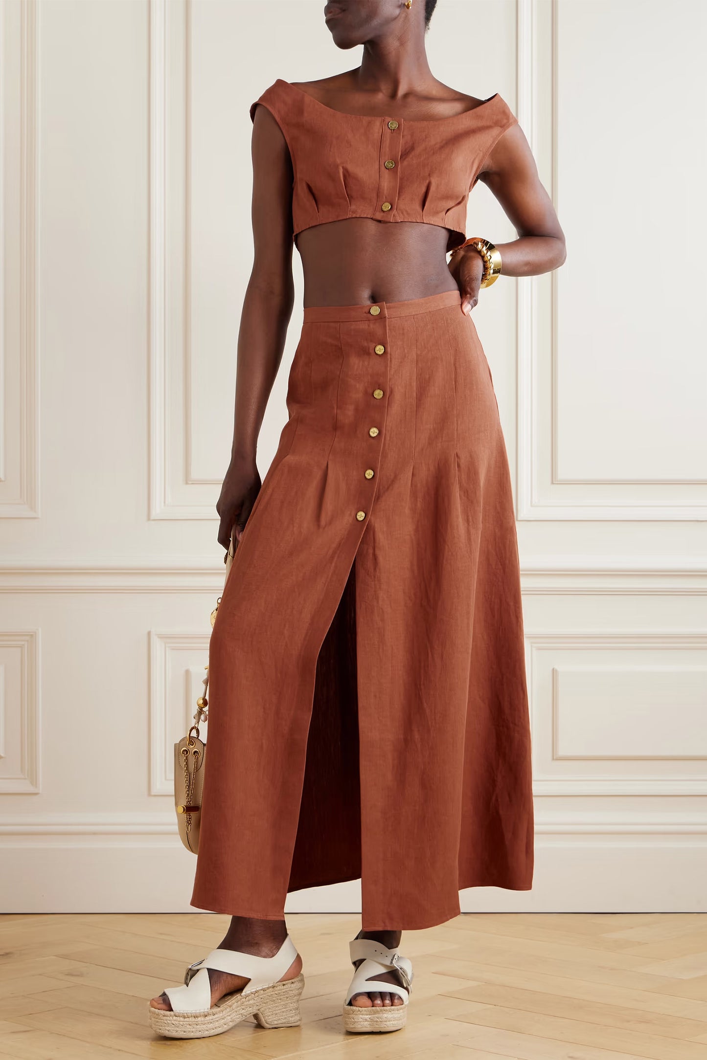 Hadera pleated organic linen-gauze maxi skirt