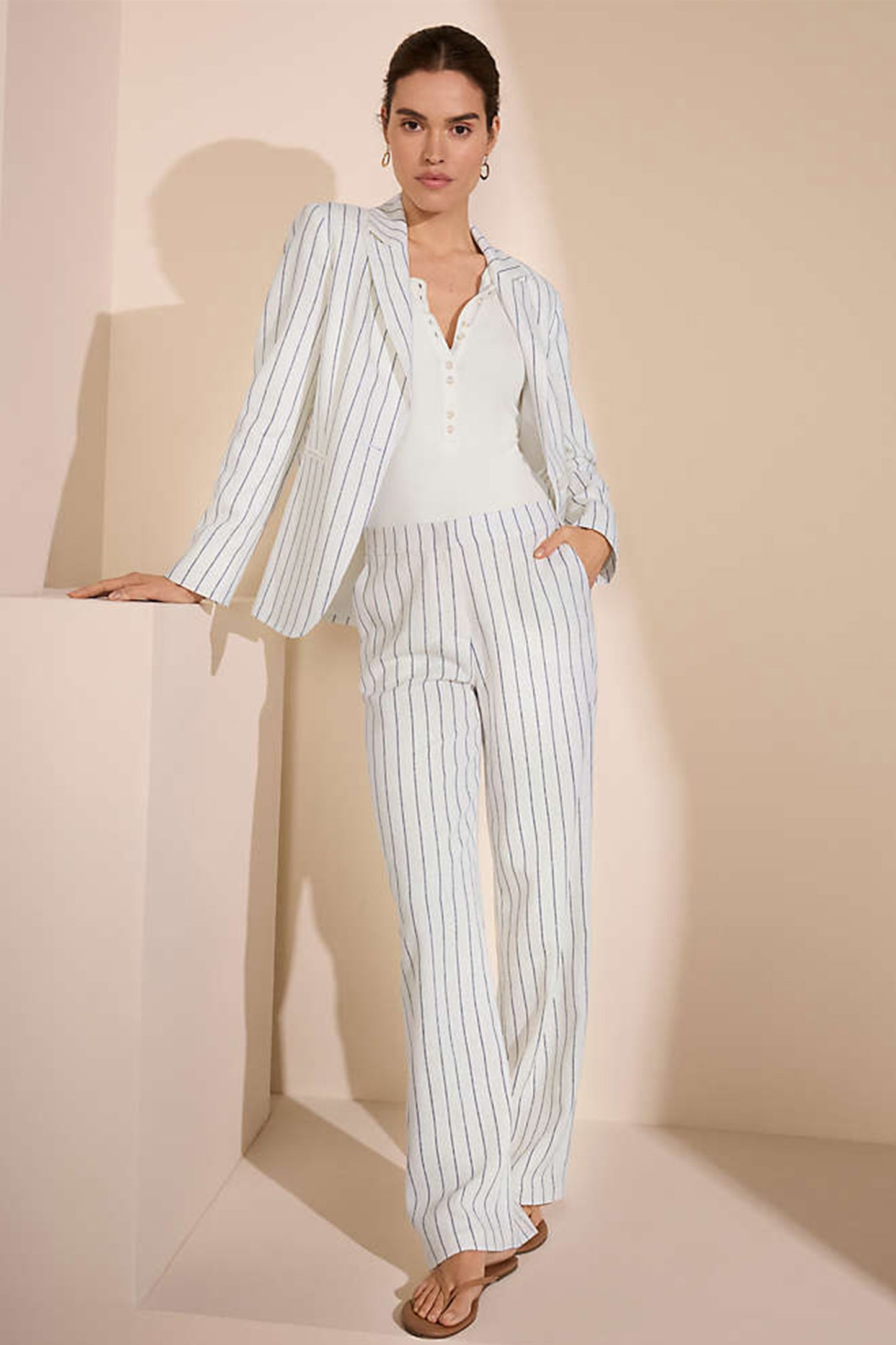Linen Blend Blazer and Wide Leg Trousers