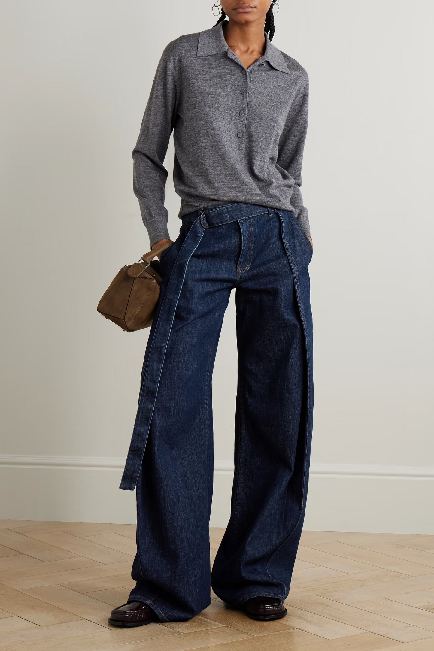 Belted Pleated High-rise Wide-leg Jeans
