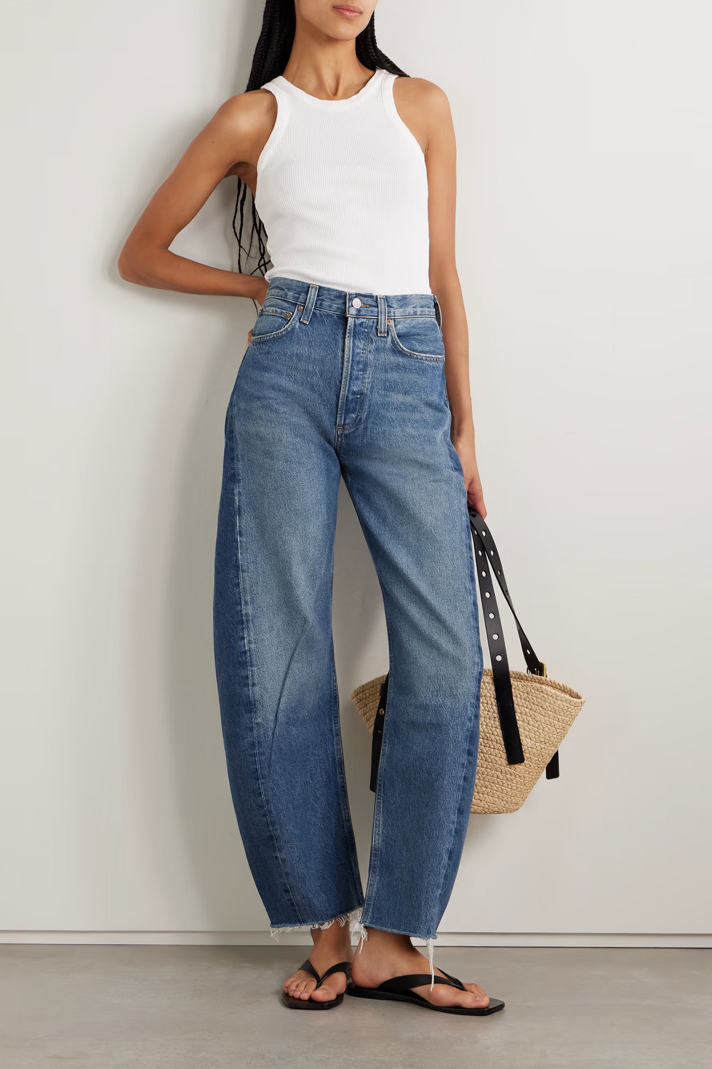 Luna Frayed High-rise Barrel-leg Jeans