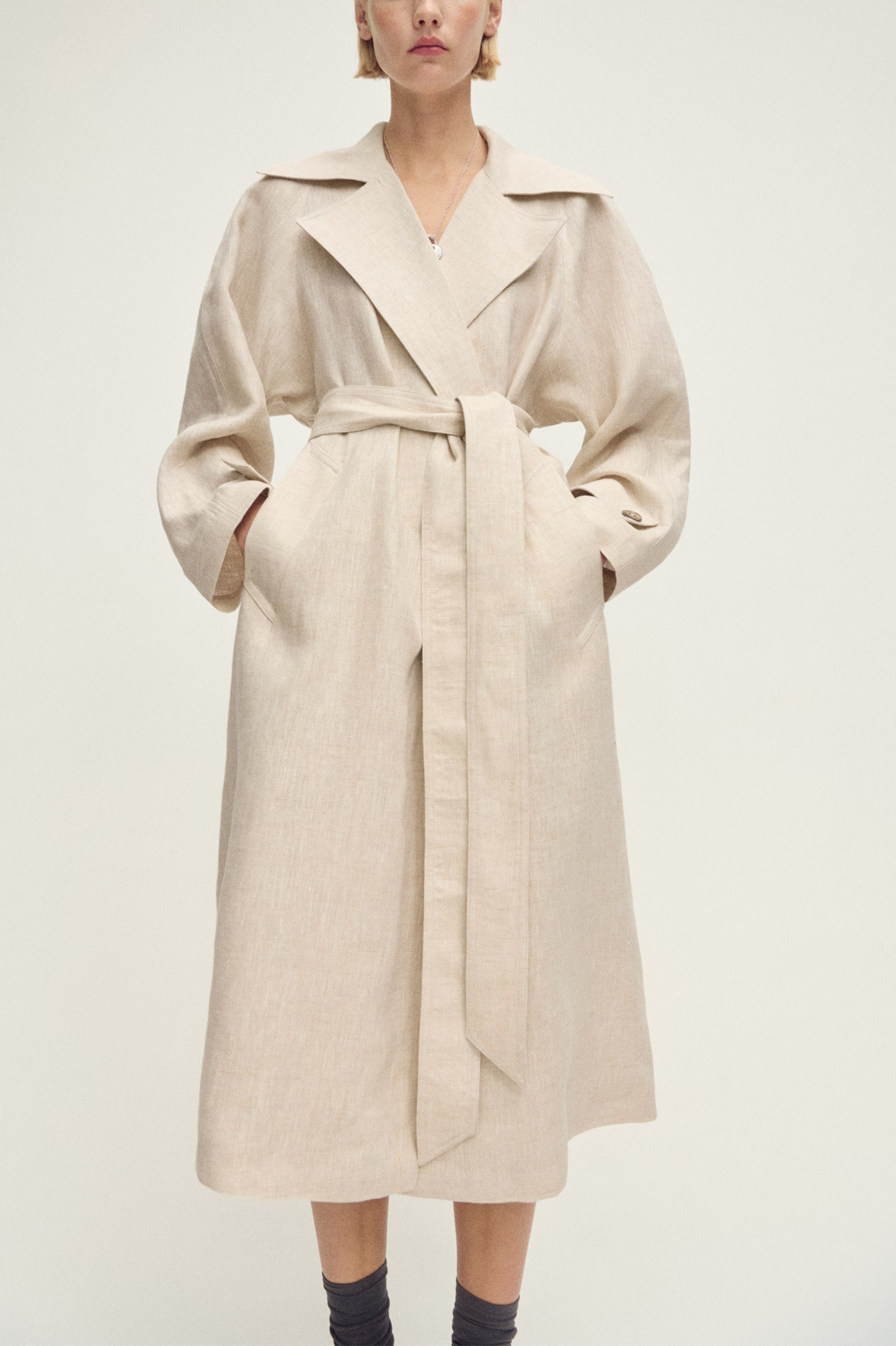 Linen Trench Coat With Pronounced Lapels