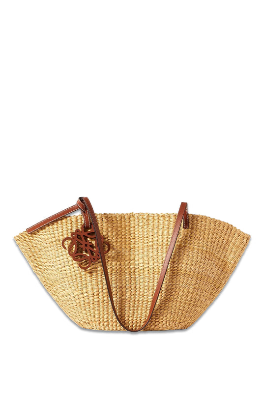 Shell Small Leather-trimmed Raffia Tote