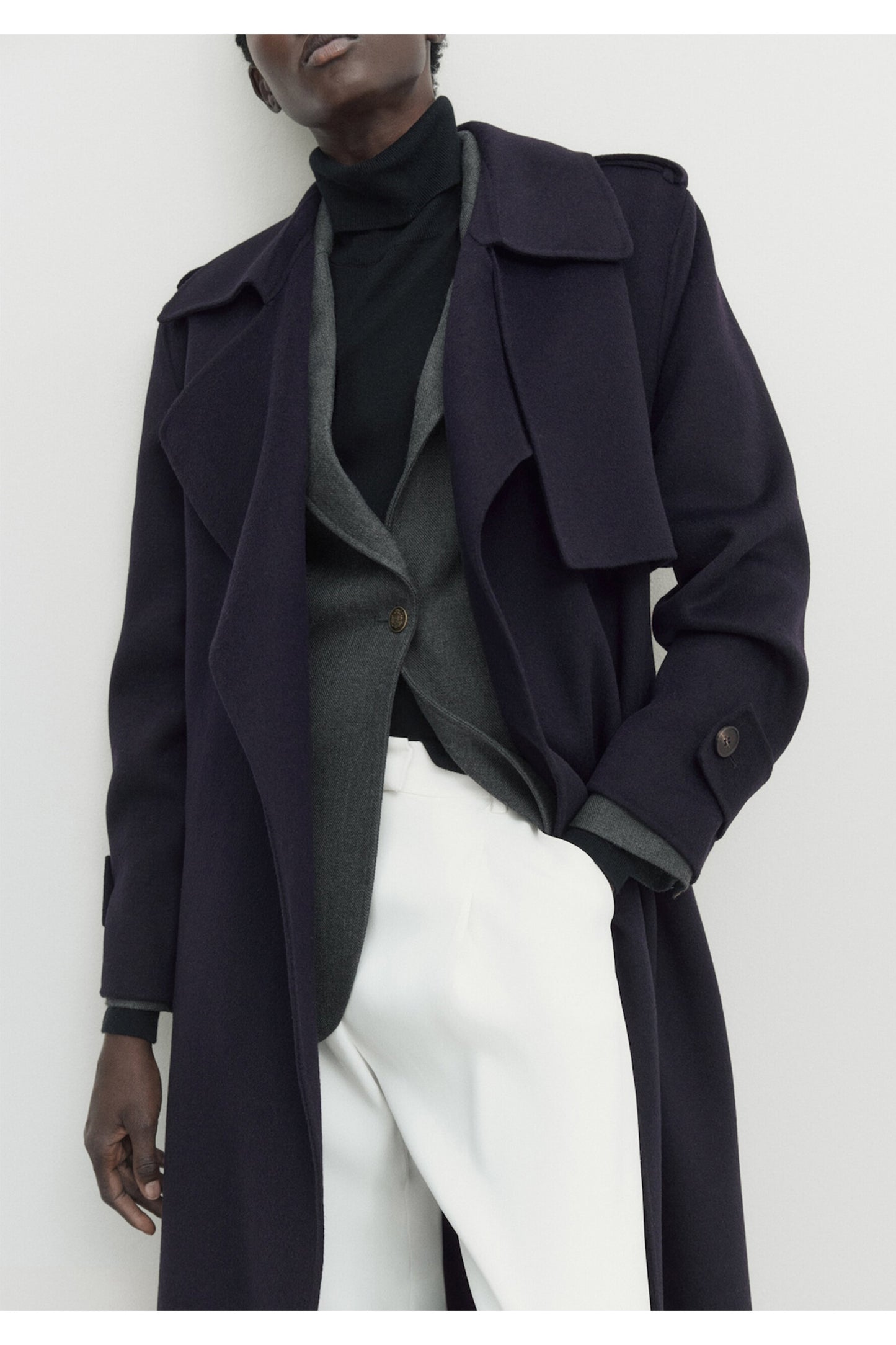 Long Trench-effect Wool Blend Coat
