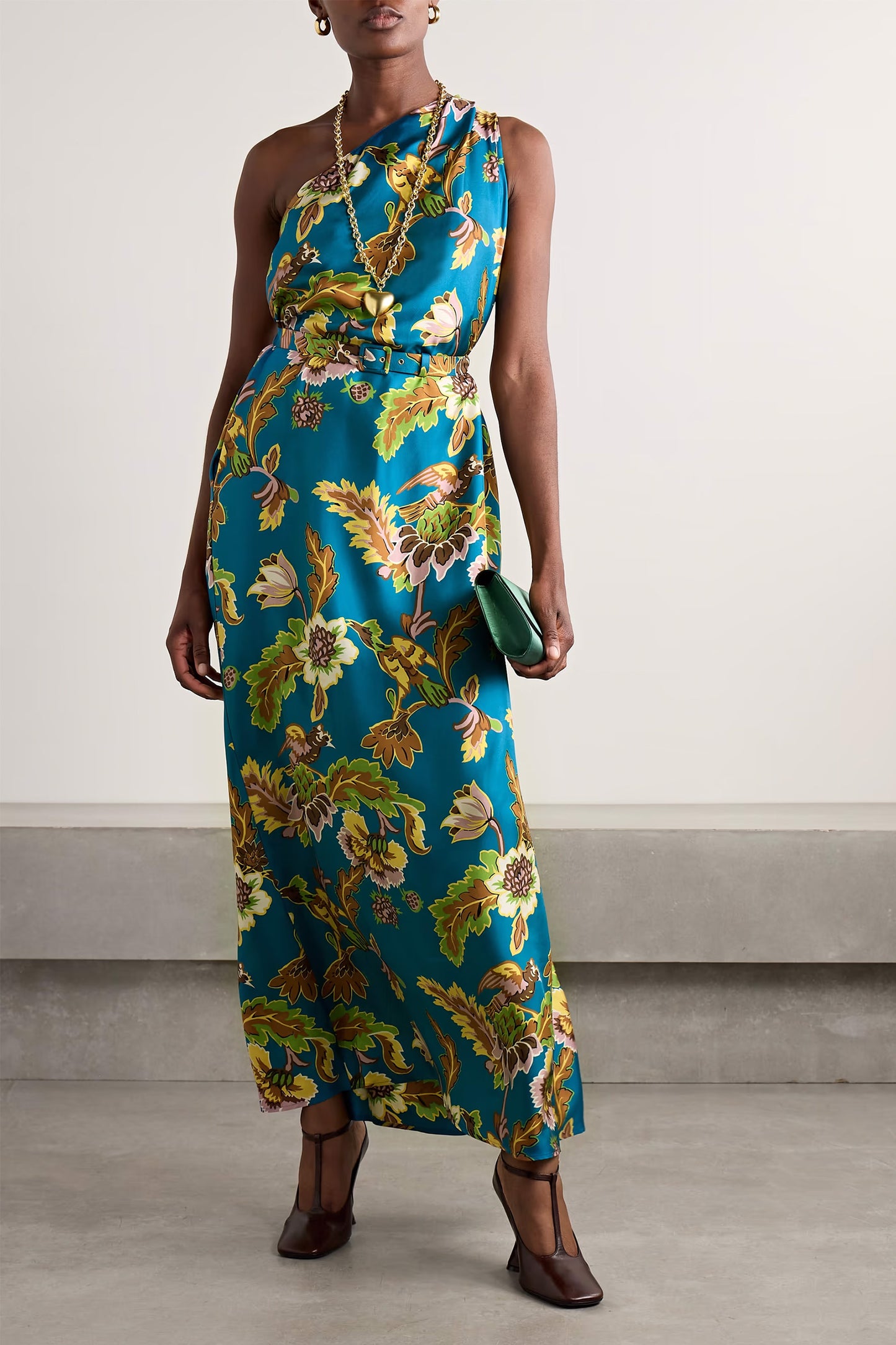 Roy One-shoulder Printed Silk-twill Maxi Dress