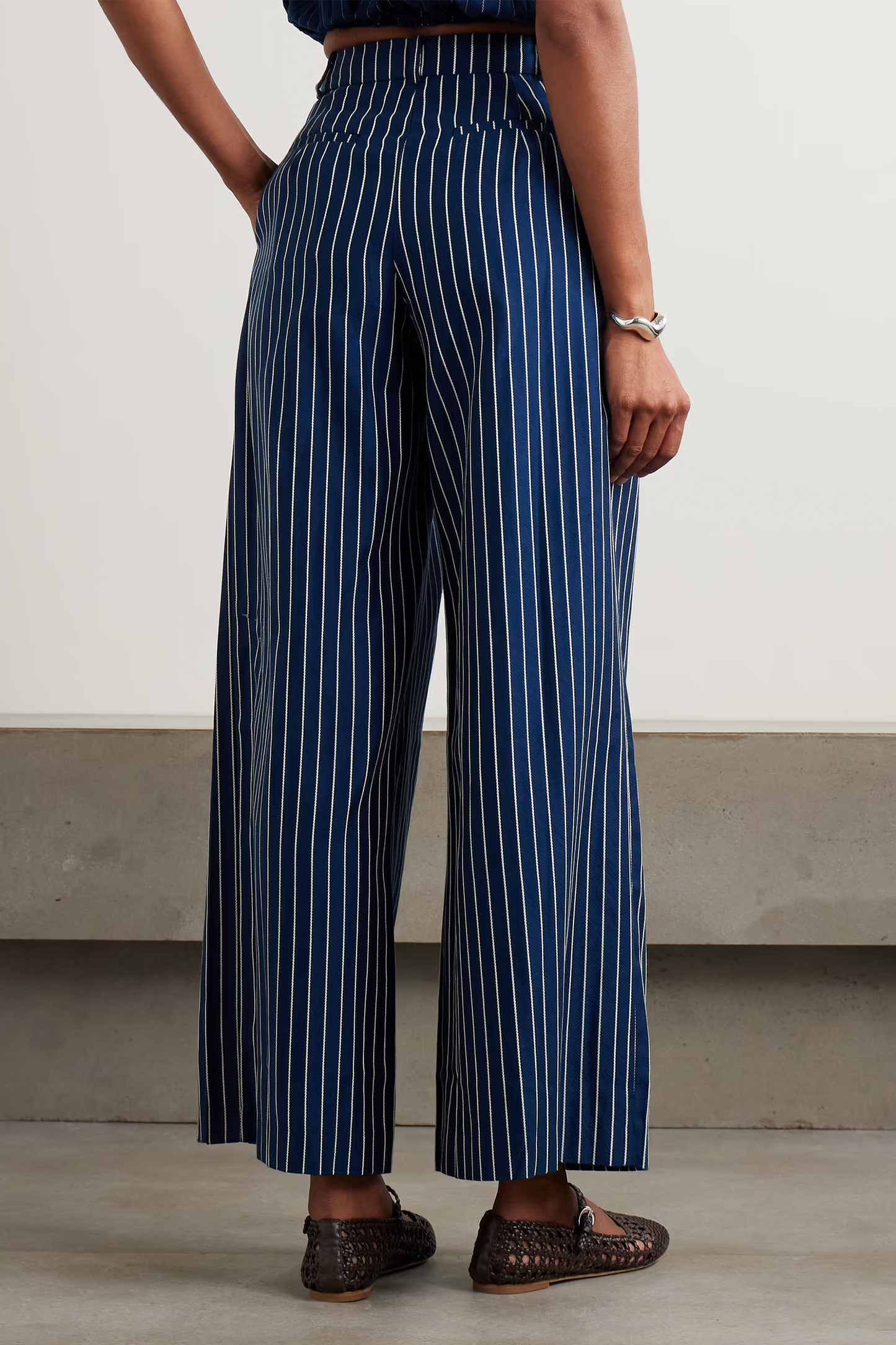 Lalia Pleated Striped Cotton-Blend Twill Wide-Leg Pants