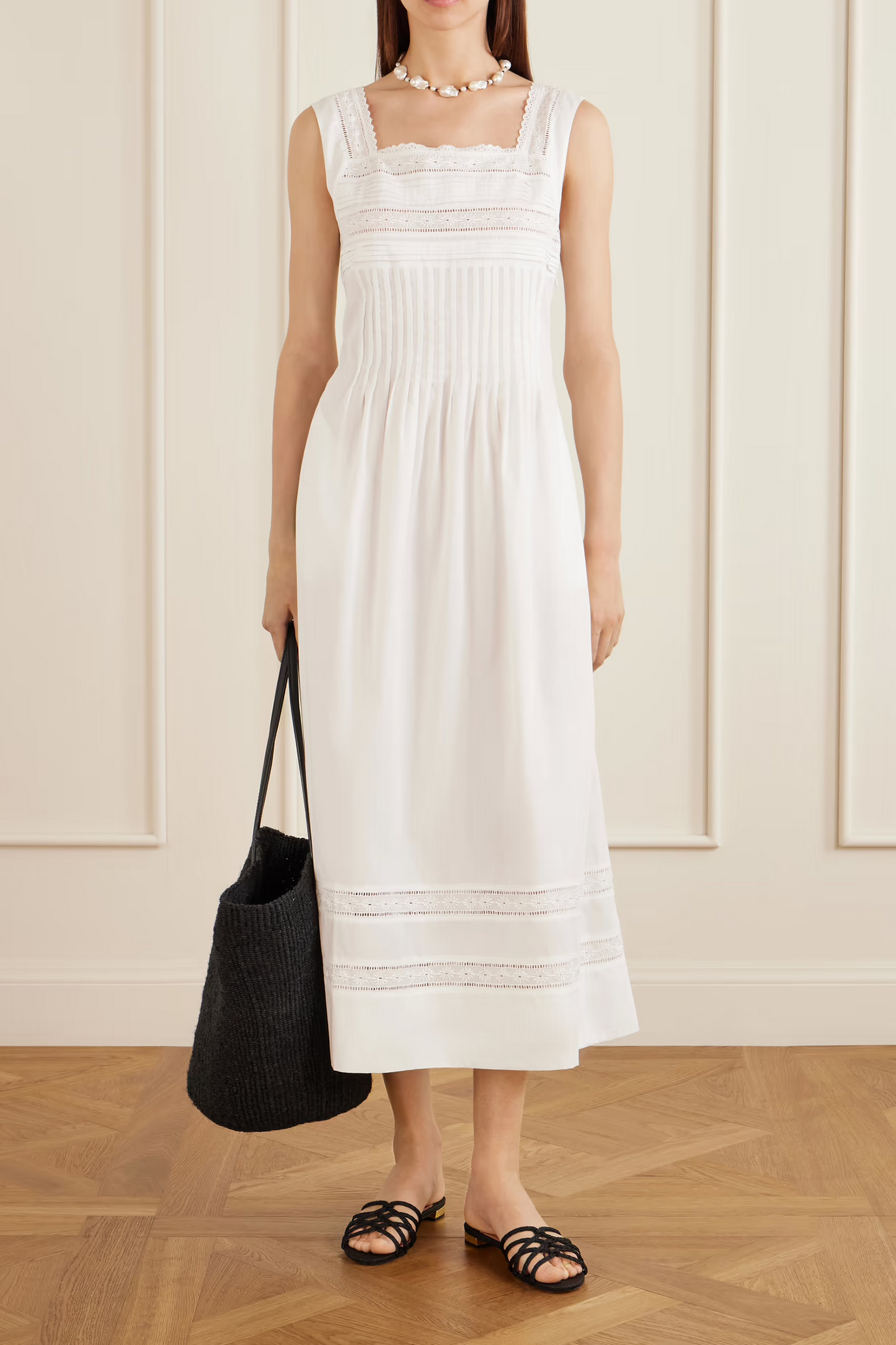 Lalla Ruched Broderie Anglaise-trimmed Cotton-poplin Maxi Dress