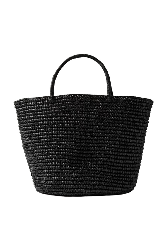 Large Black Straw Tote