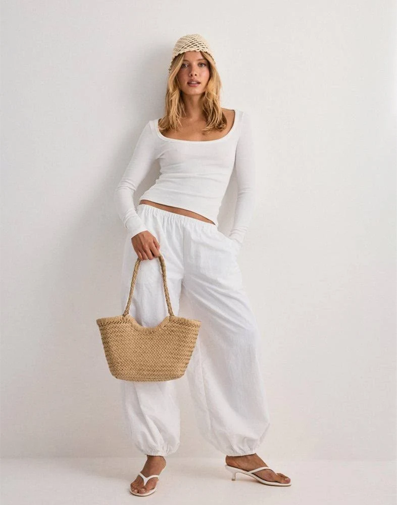 Gina Tricot Braided Straw Tote Bag In Light Brown