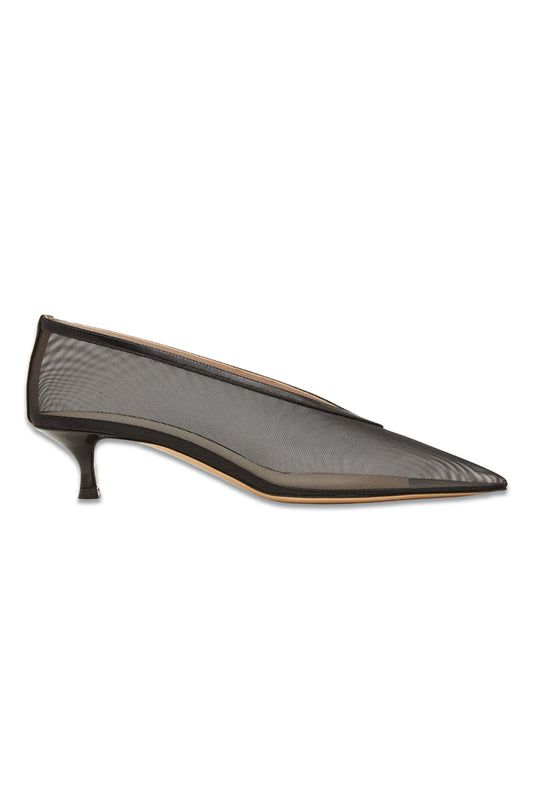 Black Mesh Kitten Heel