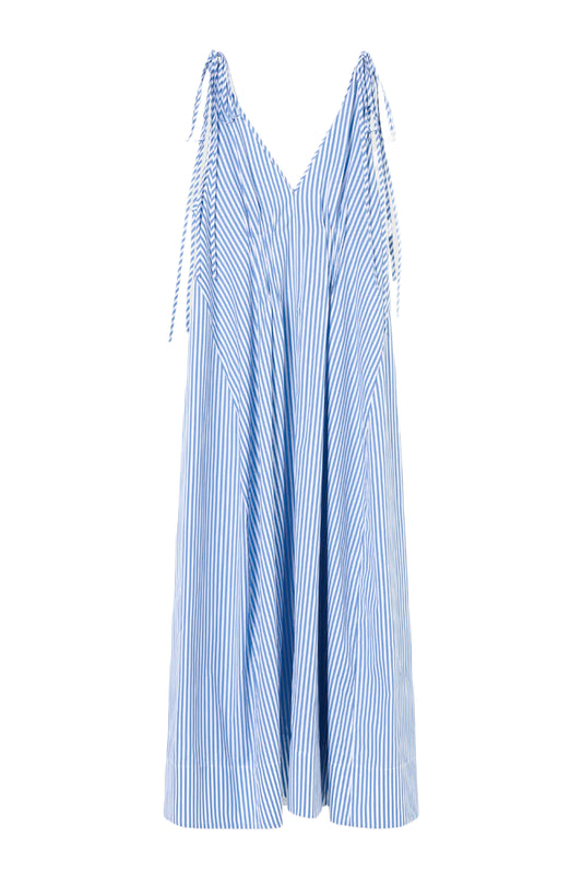 Lyndon V-Neck Tie-Shoulder Striped Cotton Dress