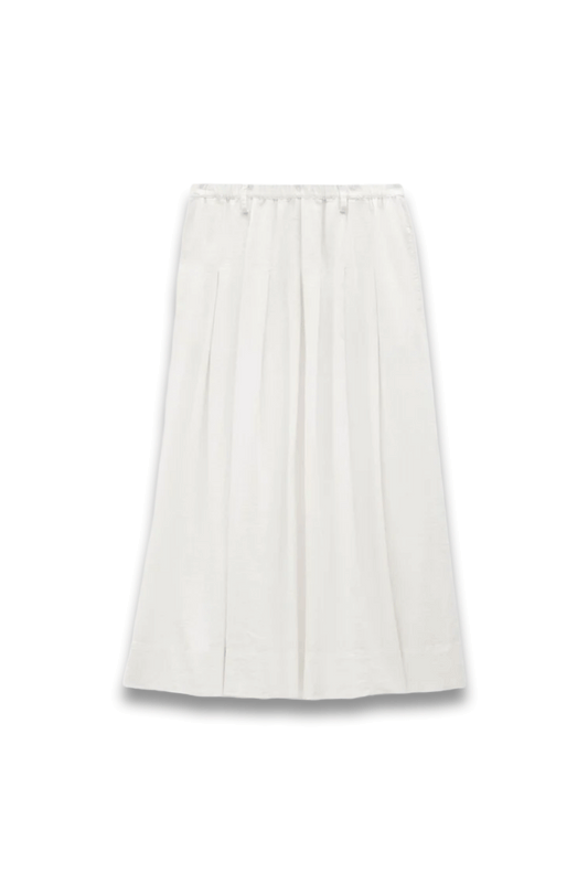 Ivy Pleated Linen Blend Midi Skirt in Off White