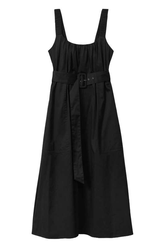 Liza Cotton Ruched Strap Belted Midi Dress