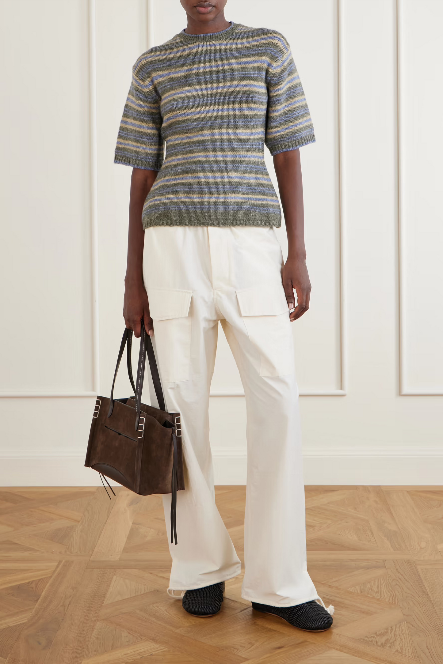 Loafer Leather-trimmed Suede Tote