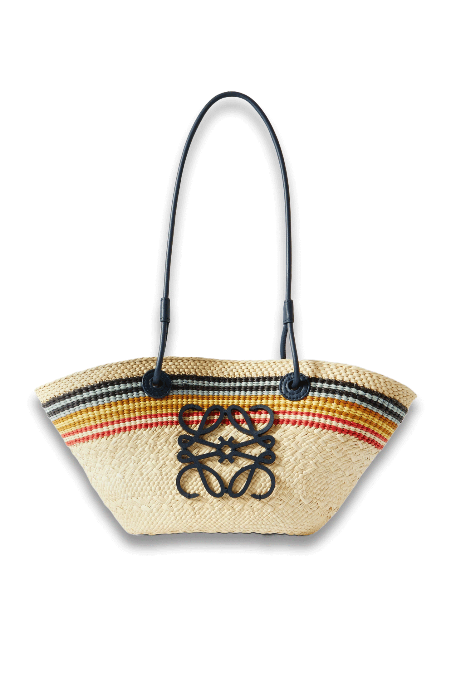 Paula's Ibiza Anagram Basket Small Leather-Trimmed Striped Raffia Tote