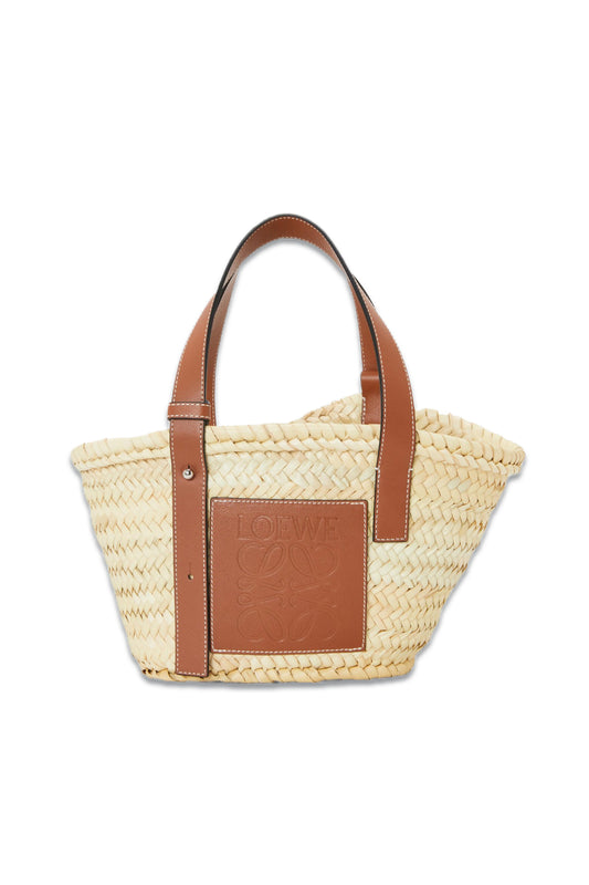 Small Basket Bag in Palm Leaf and Calfskin