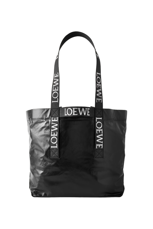 Fold Black Large Webbing-Trimmed Leather Tote