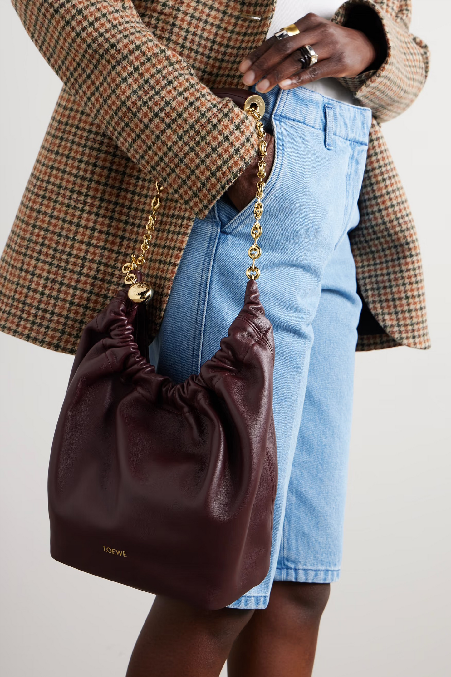 Squeeze Small Chain-Embellished Gathered Leather Shoulder Bag