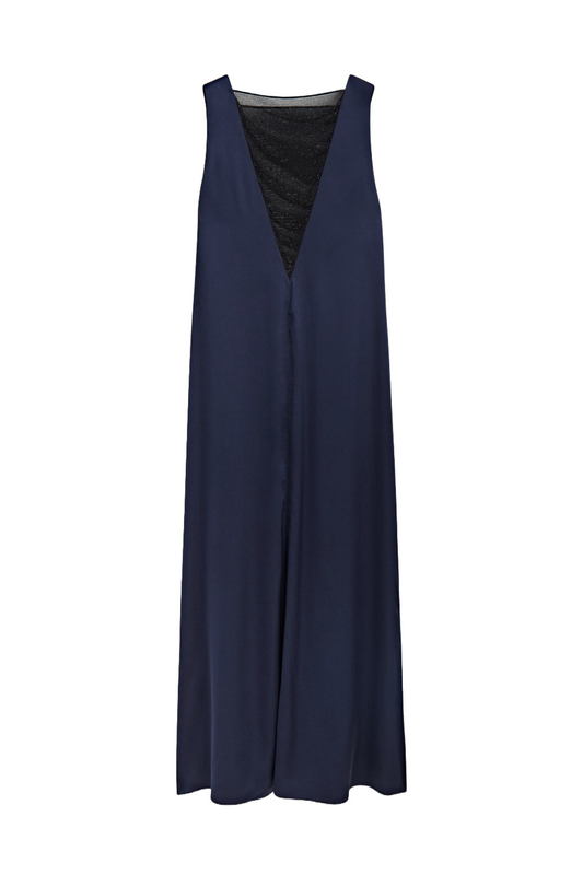 Long Satin Dress With Rhinestone Neckline