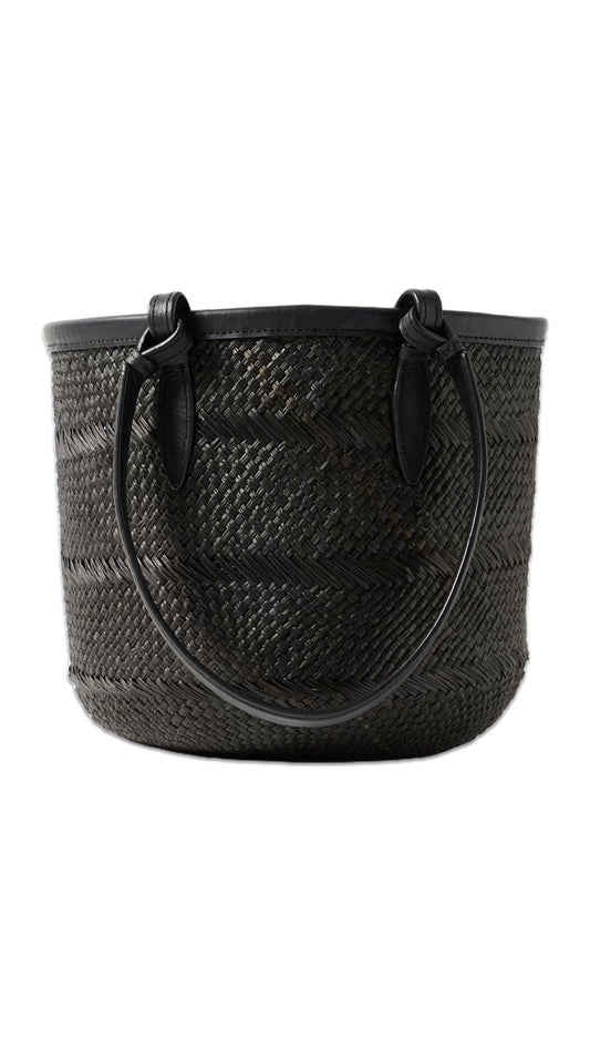 Small Leather-trimmed Woven Iraca Tote