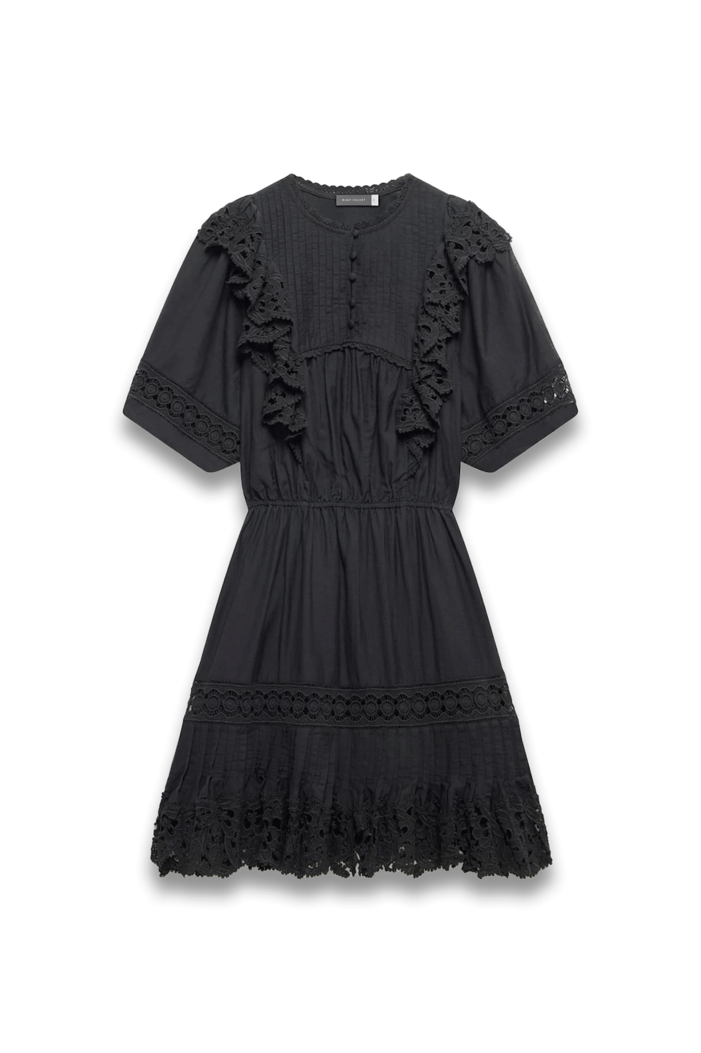 Black Lace Ruffle Mini Dress