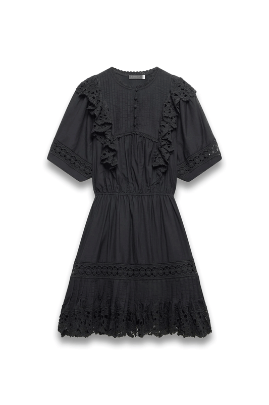 Black Lace Ruffle Mini Dress