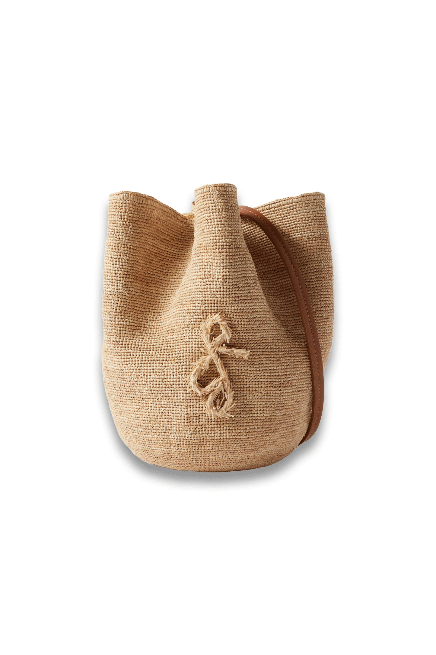 The HatBag Leather-Trimmed Raffia Bucket Bag