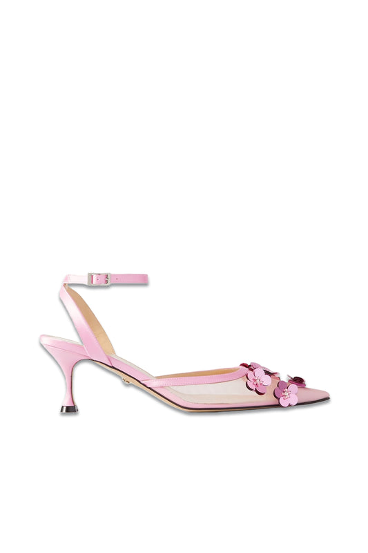 Embellished Satin-trimmed Mesh Pumps