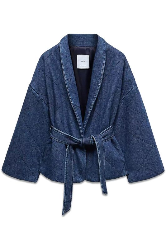 Tie Waist Denim Jacket In Blue