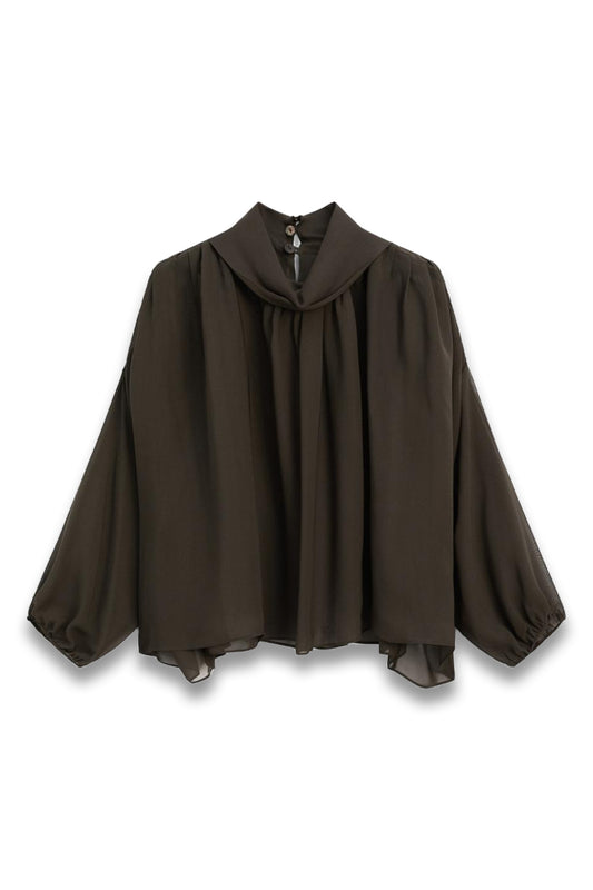 Voluminous Flowing Blouse with Button Details