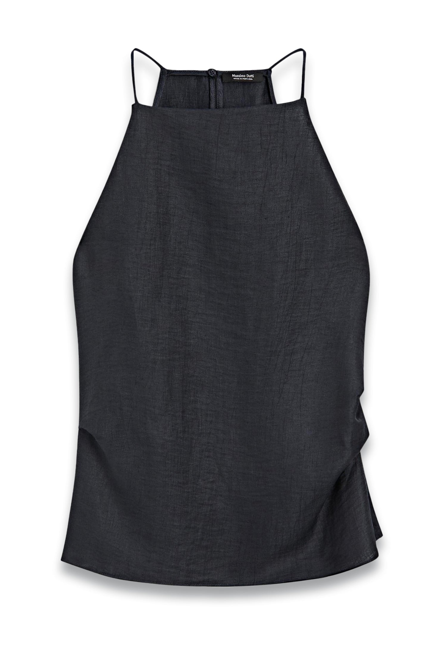 Linen Blend Halter Top with Straight Neckline