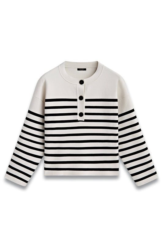 Henley Neck Striped Neck Sweater