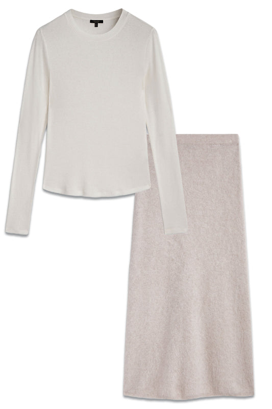 Long Sleeve Cotton T-Shirt & Wool Blend Skirt