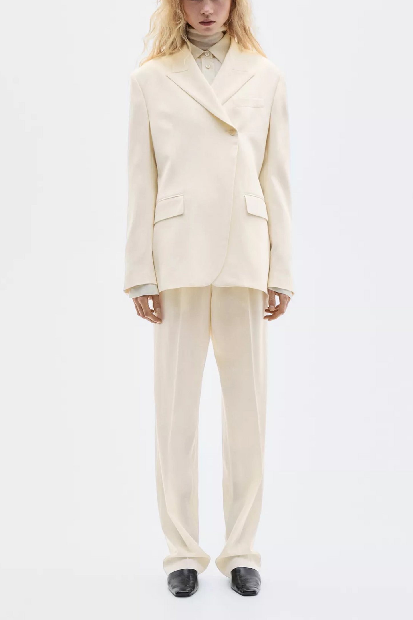 Wool Blend Crossover Blazer And Trousers With Double Darts