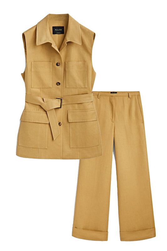 Suit Waistcoat With Belt And Four Pockets And Trousers