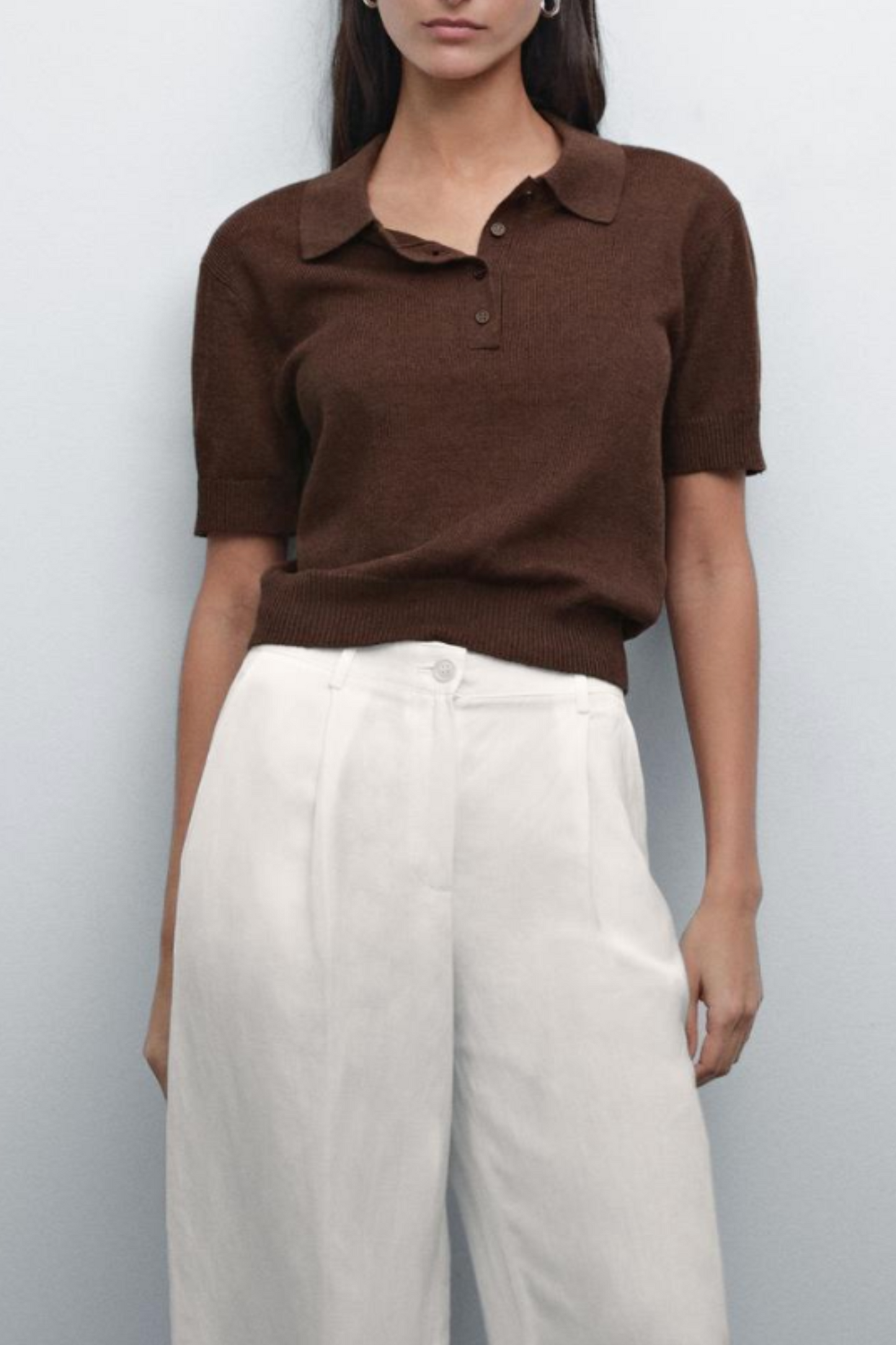 Openwork Polo Knit Linen-Blend Jumper