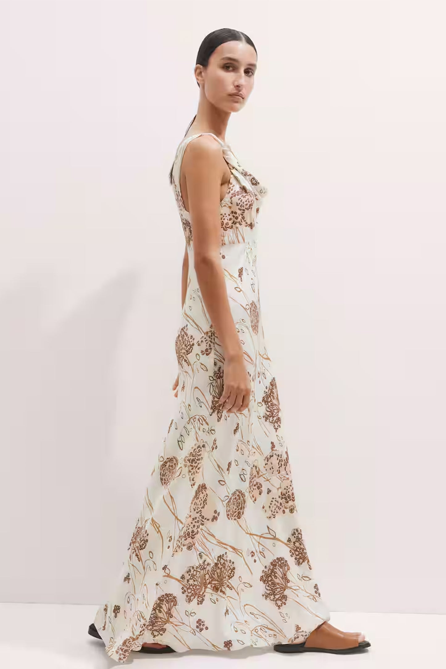 Hydrangea Print Bias Cut Full-Length Dress